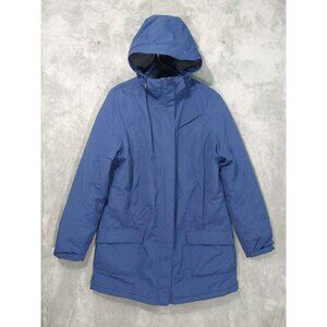 Lands End Jacket Womens Medium Tall Blue Squall Fleece Lined Hooded Waterproof